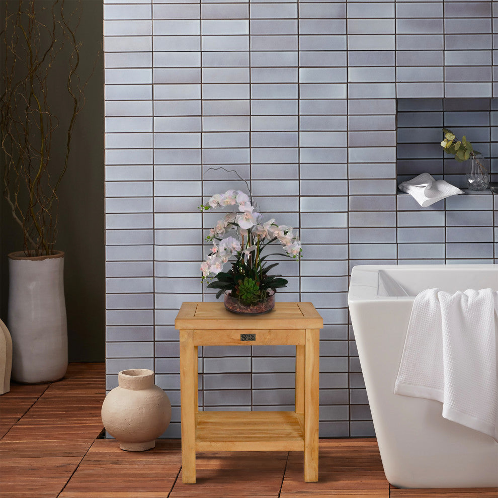 Teak Wood Bermuda Bathroom Shower Stool, Small