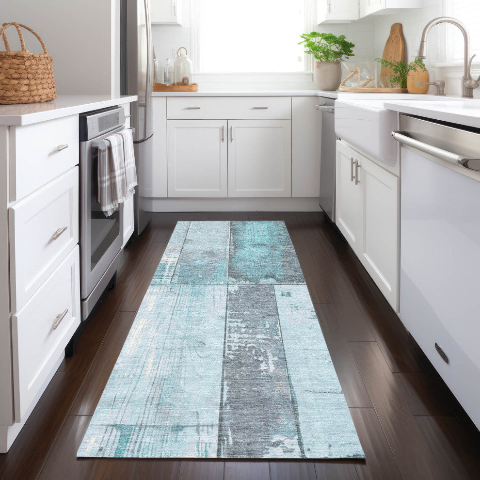 Machine Washable Indoor/Outdoor Chantille ACN1877 Teal 2'3" x 7'6" Runner Rug