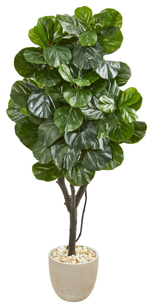 67" Fiddle Leaf Fig Artificial Tree in Sand Stone Planter