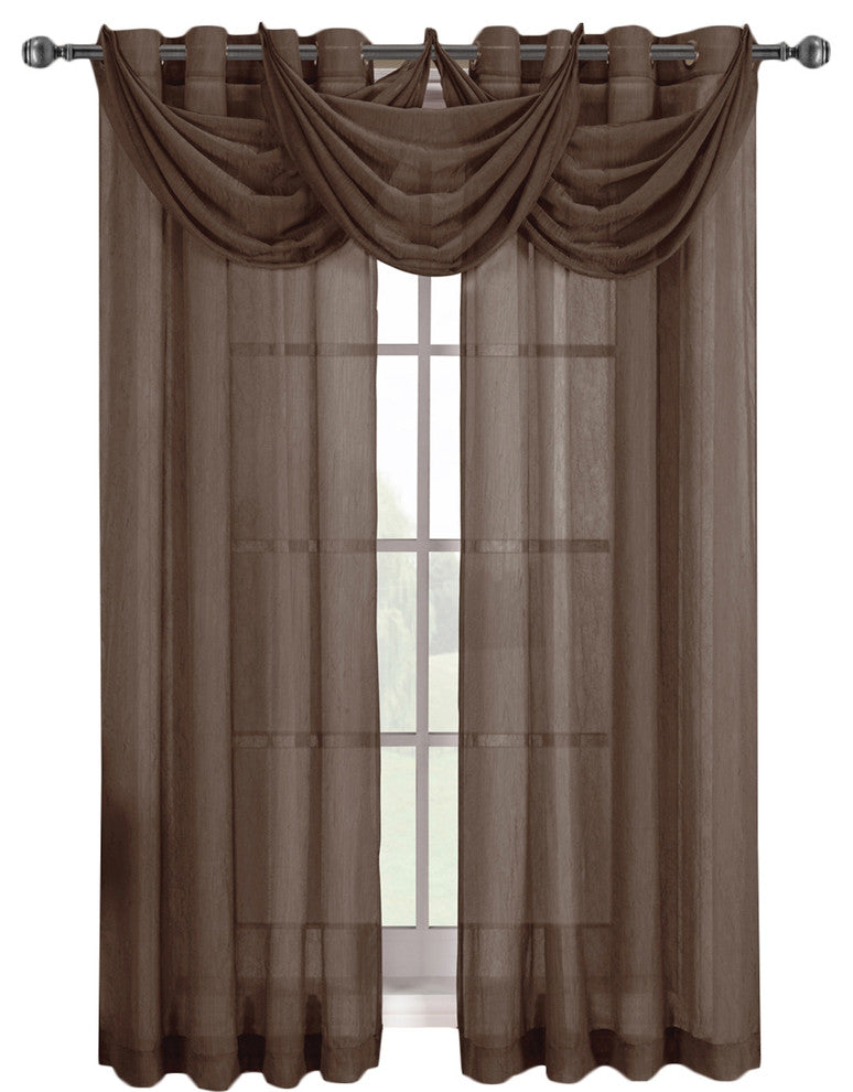 Single Abri Grommet Sheer Window Valance, Chocolate