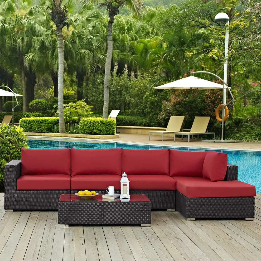 Espresso Red Convene 5-Piece Outdoor Patio Sectional Set