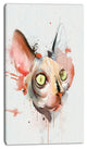 Red Faced Cat Watercolor Sketch, Large Animal Canvas Artwork, 16"x32"