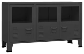 vidaXL Sideboard Industrial Storage Cabinet with Handle Black Metal and Glass