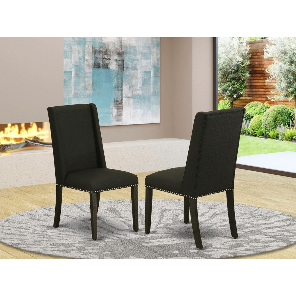Parson Chair, Wirebrushed Black Leg And Black Color Fabric Color Set of 2
