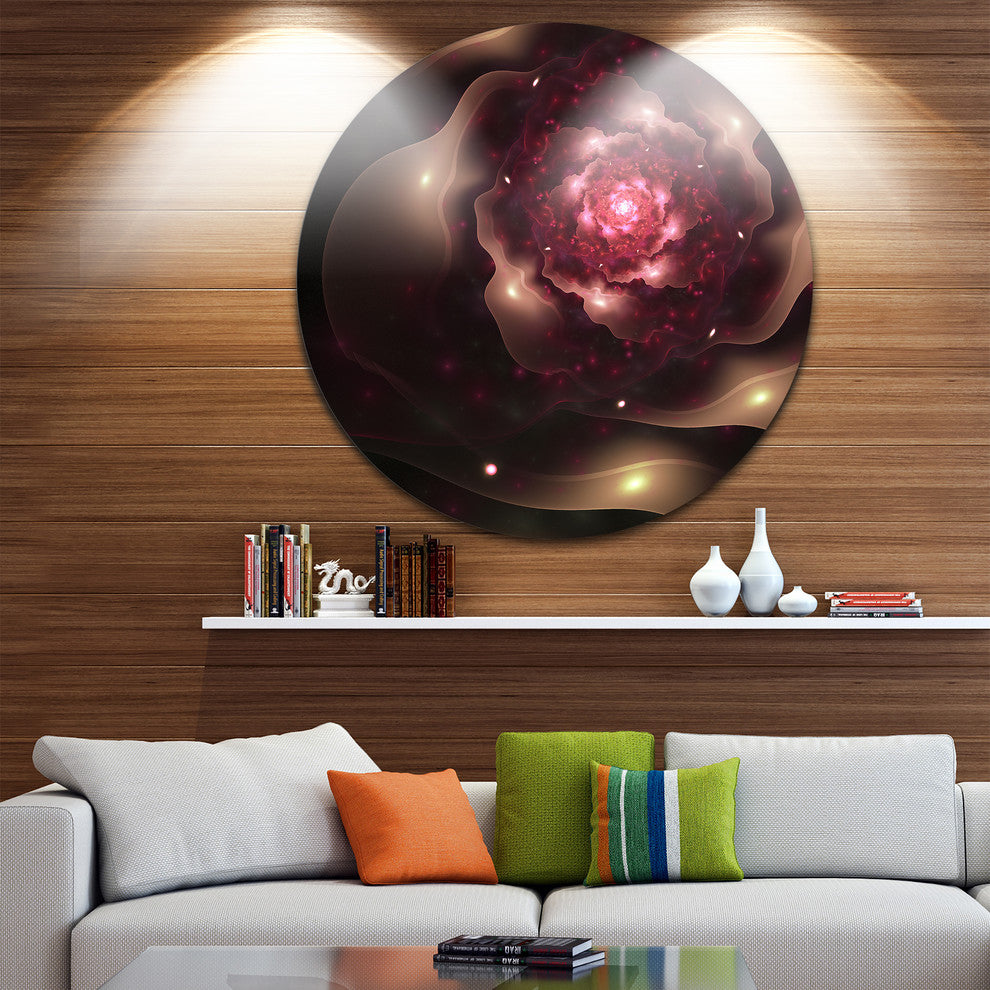 Sparkling Dark Fractal Flower Digital, Floral Disc Metal Artwork, 23"