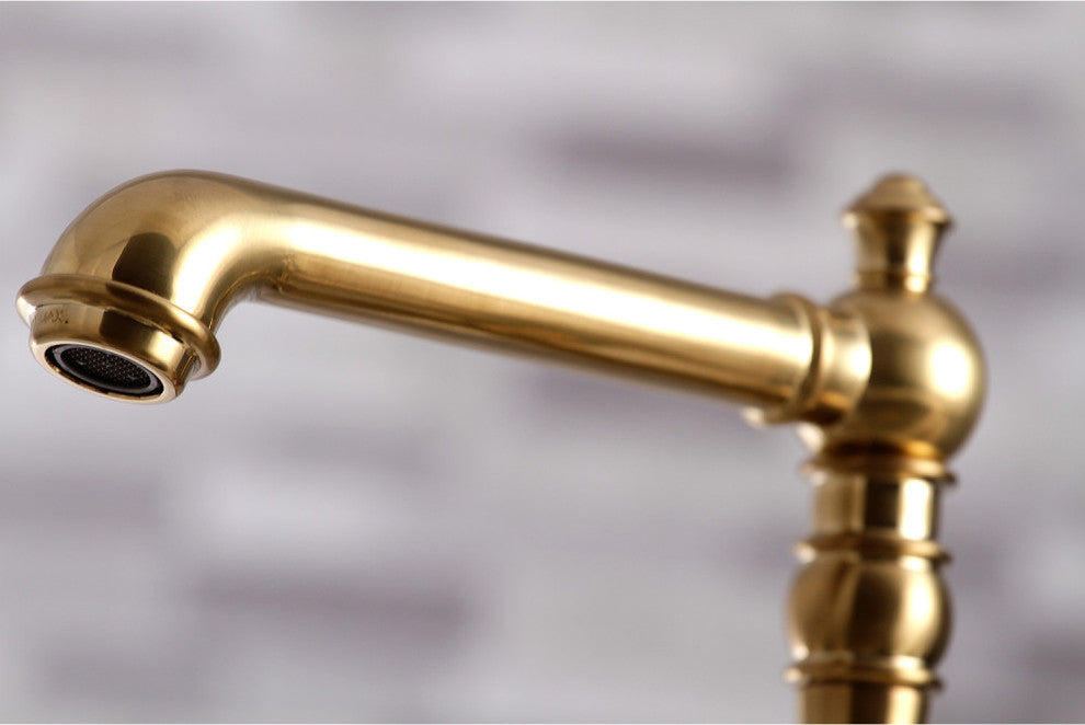 Kingston Brass Bridge Kitchen Faucet With Sprayer, Brushed Brass