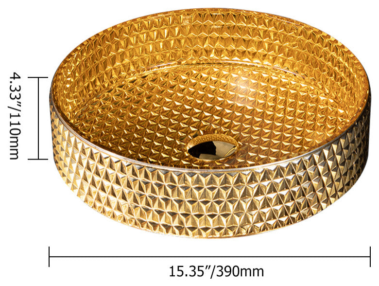 Vessel Transparent Diamond Shaped Crystal Glass Bathroom Wash Sink, Gold