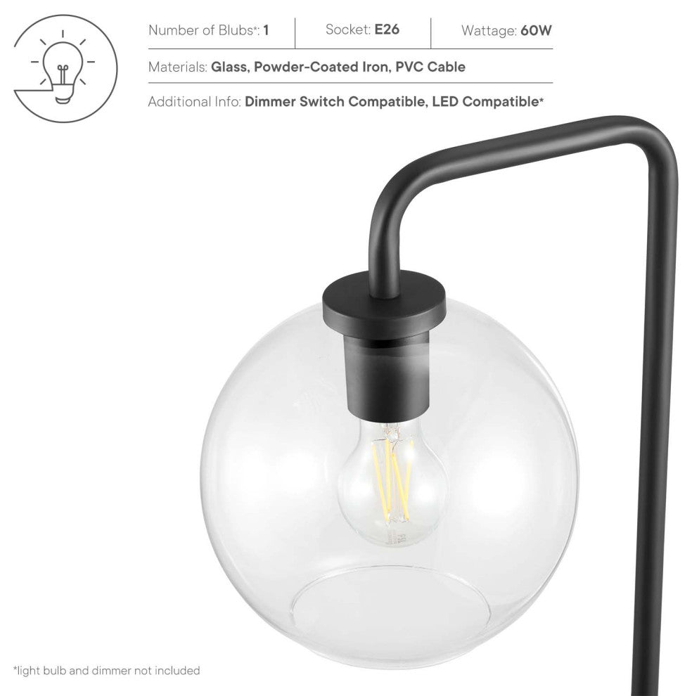 Floor Lamp Light, Black, Glass, Metal, Modern, Mid Century Bistro Hospitality