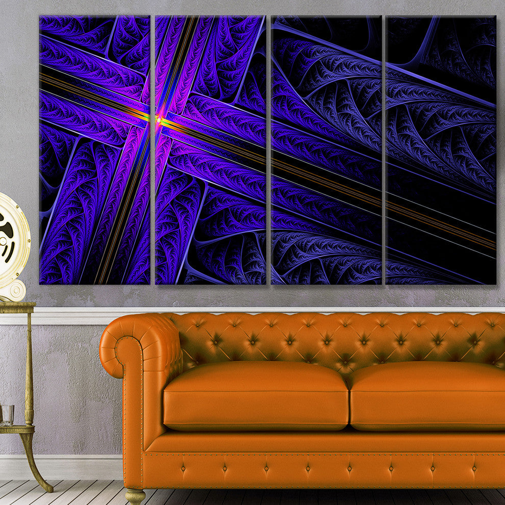 Bright Blue Fractal Cross Design, Abstract Canvas Art Print, 48"x28", 4 Panels