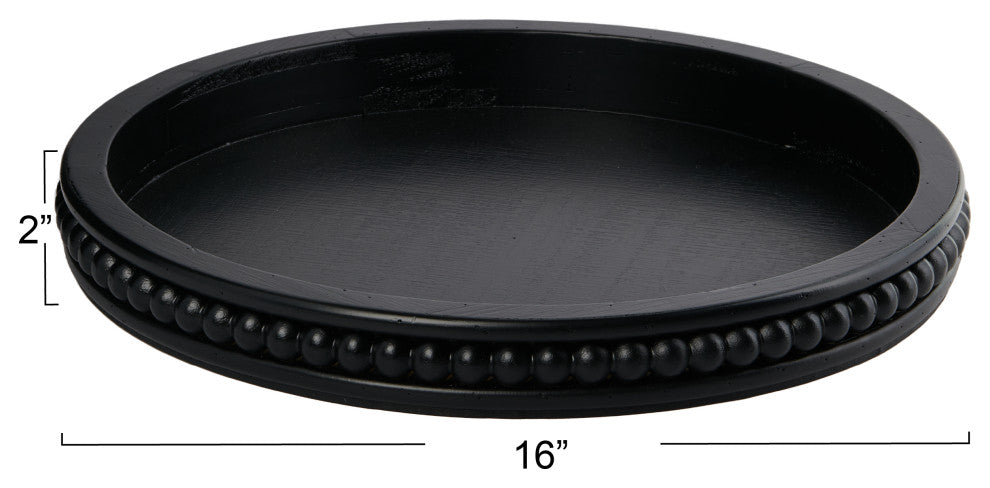 Farmhouse Decorative Round Wood Tray with Hobnail Edge, Black