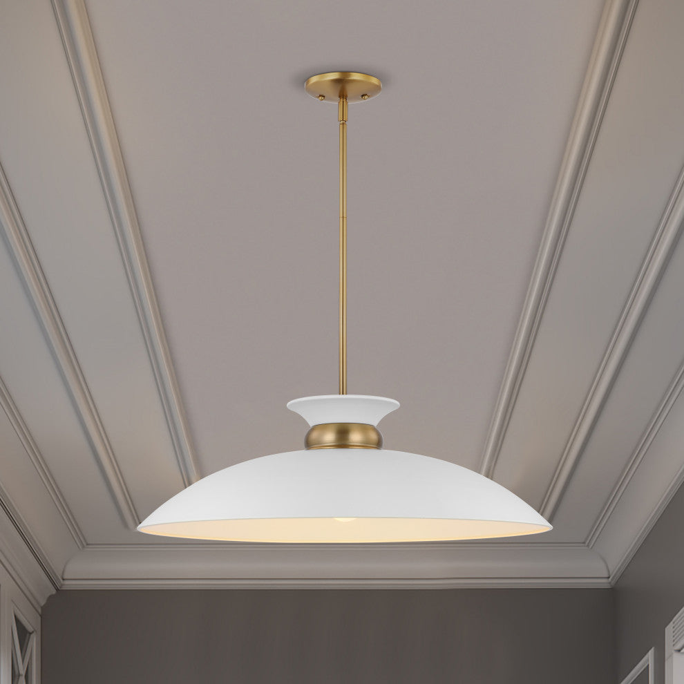 Perkins 1-Light Large Pendant, Matte White With Burnished Brass