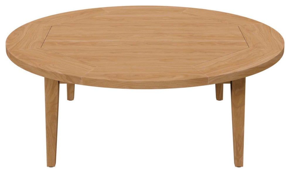 Lounge Coffee Table, Round, Brown Natural, Teak Wood, Modern, Outdoor Patio