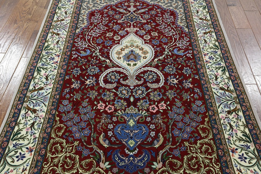 Authentic Persian Isfahan Hand Knotted Wool and Silk Rug, 5'x8'
