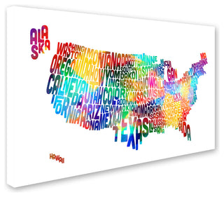 "United States Typography Text Map 2" Canvas Art by Michael Tompsett