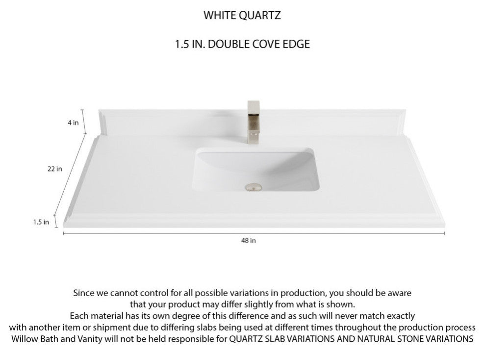 Malibu 48 Single Sink Bath Vanity in White  1.5" White Quartz