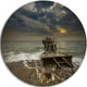 Ruined Wooden Pier For Boats At Sunset, Sea Bridge Round Wall Art, 11"