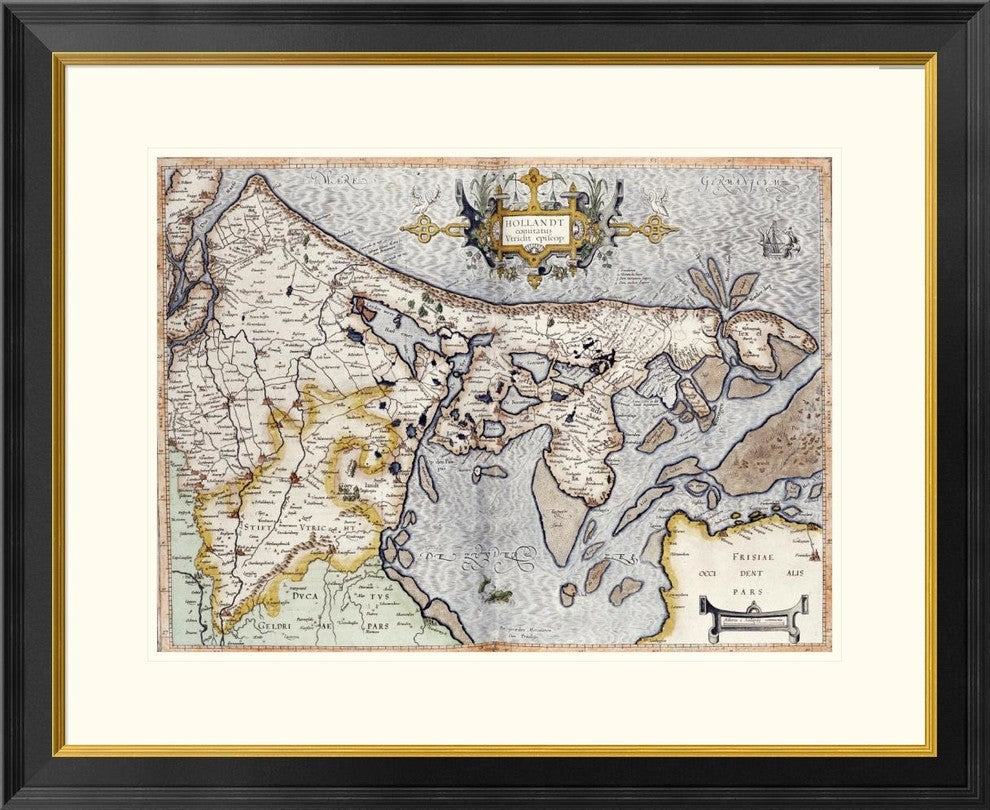 "Map of Holland" Framed Digital Print by Rumold Mercator, 32x26"