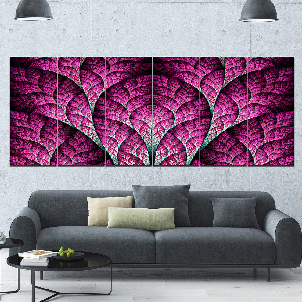 Exotic Pink Biological Organism, Abstract Art on Canvas, 70"x28", 6 Panels