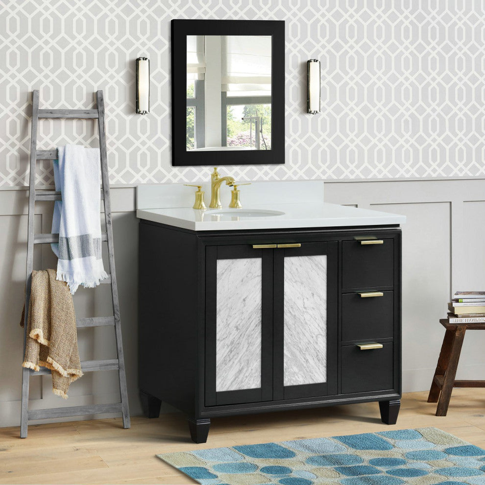 43" Single Vanity, Dark Gray Finish With White Engineered Stone Top
