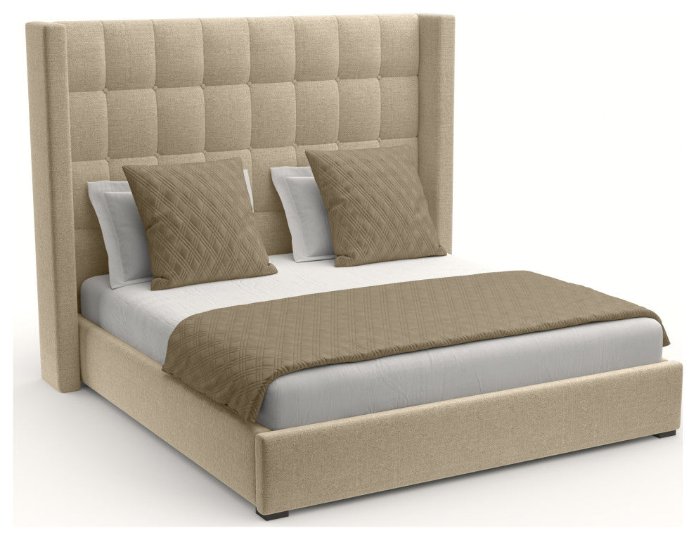 Nativa Interiors Aylet Box Tufted Bed, Flax, California King, Medium Headboard