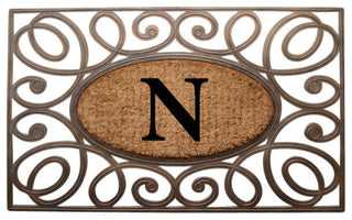 A1HC Rubber & Coir Elegant Circles Princess Doormat, Monogrammed, N