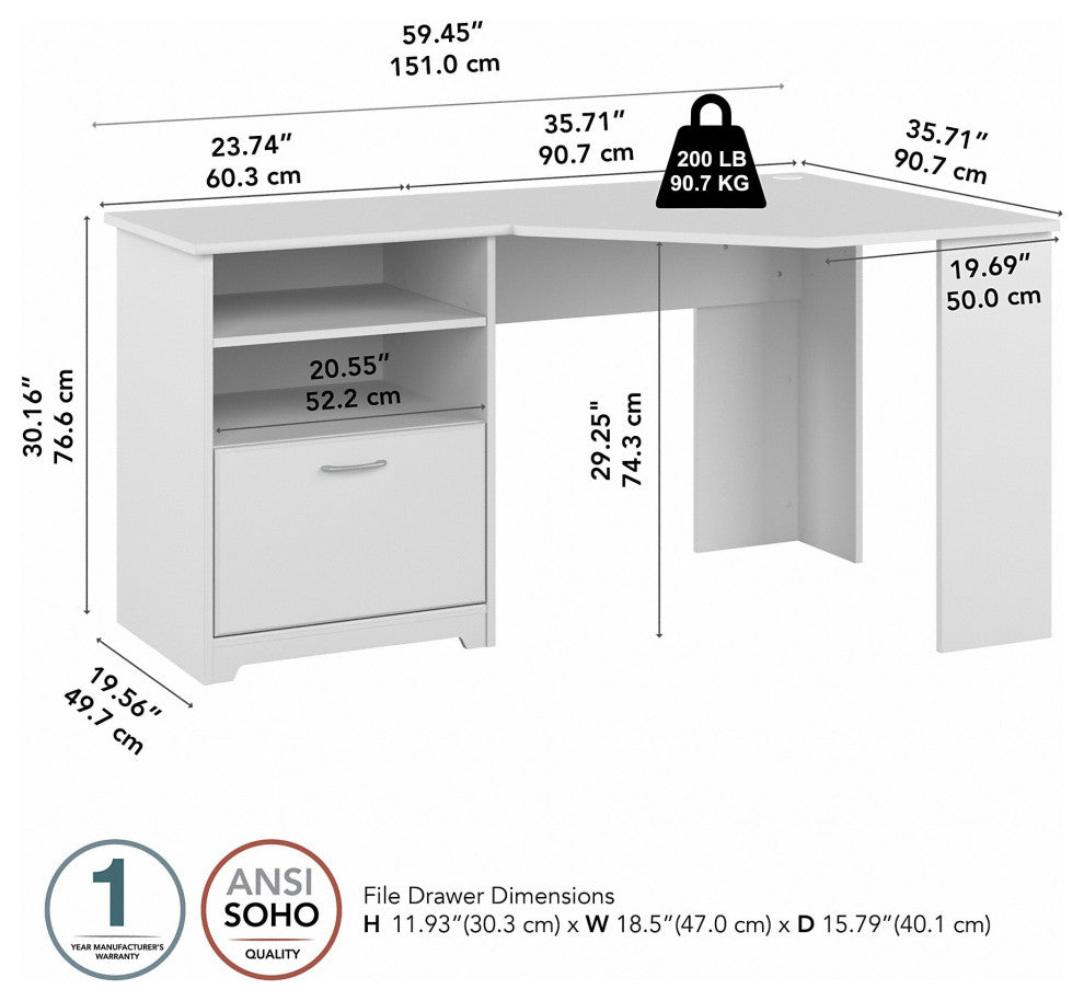 Cabot 60W Corner Desk, White