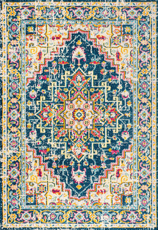 Brooklyn Geometric Medallion Area Rug, Blue/Beige, 4 X 6
