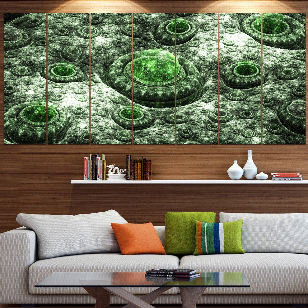 Exotic Green Fractal Landscape, Abstract Wall Art Canvas, 83"x32", 7 Panels