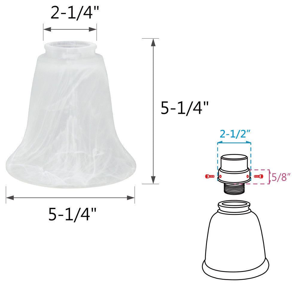 Aspen Creative 23029-4 Replacement Bell Shaped Alabaster Glass Shade 4 Pack