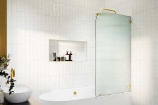 Bathtub Fixed Panel, Fluted Radius, Right Hand, Satin Brass