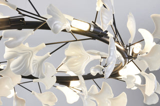 8-Light Black Chandelier With Matte White Leaf Petals