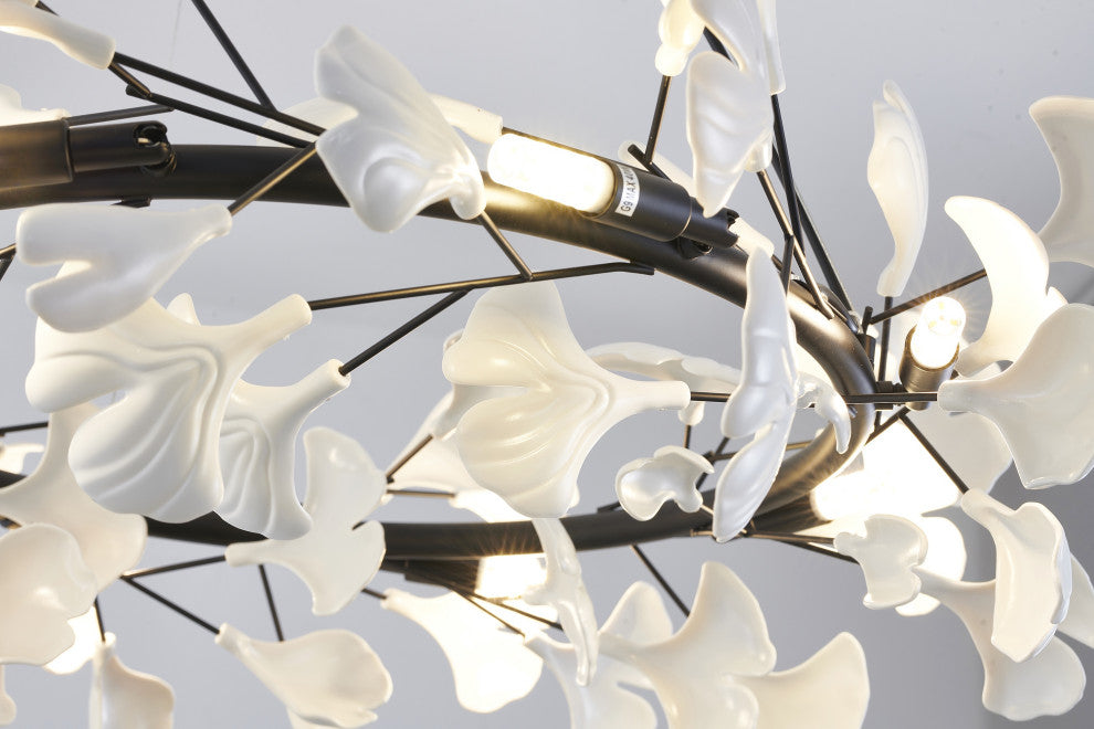 8-Light Black Chandelier With Matte White Leaf Petals