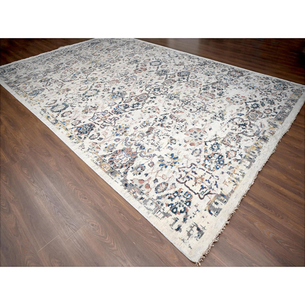 Ivory Mahal Design 100% Wool Hand Knotted Oriental Rug, 11'10"x17'8"