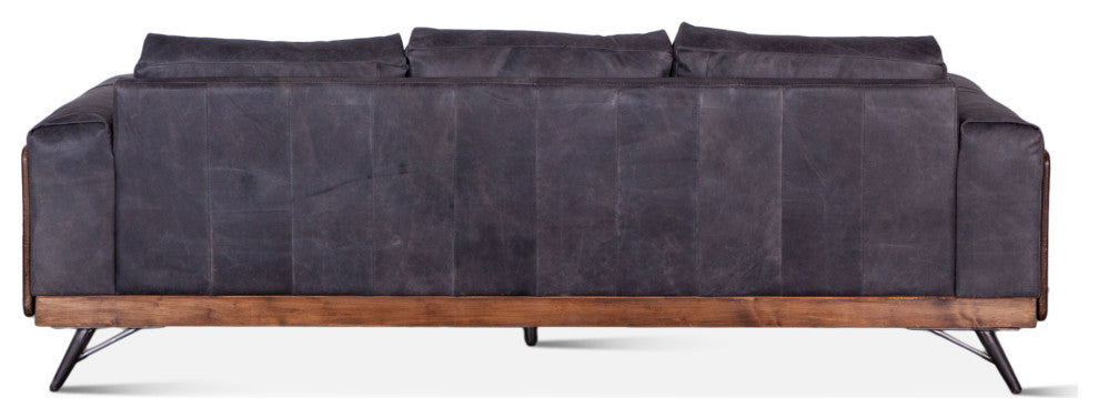 Chiavari Mid Century Antique Ebony Leather Sofa