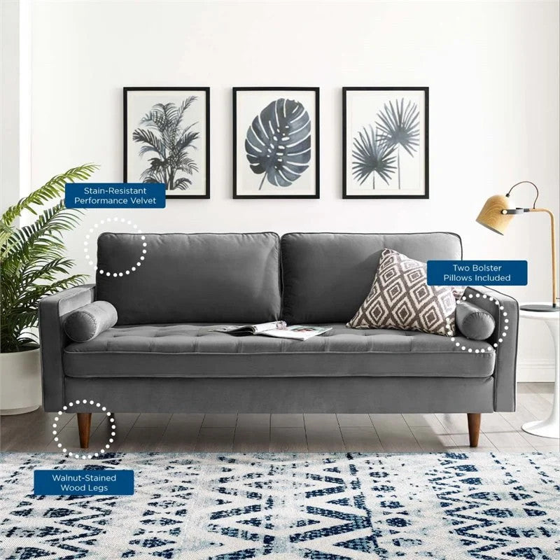 Valour Performance Velvet Sofa Gray