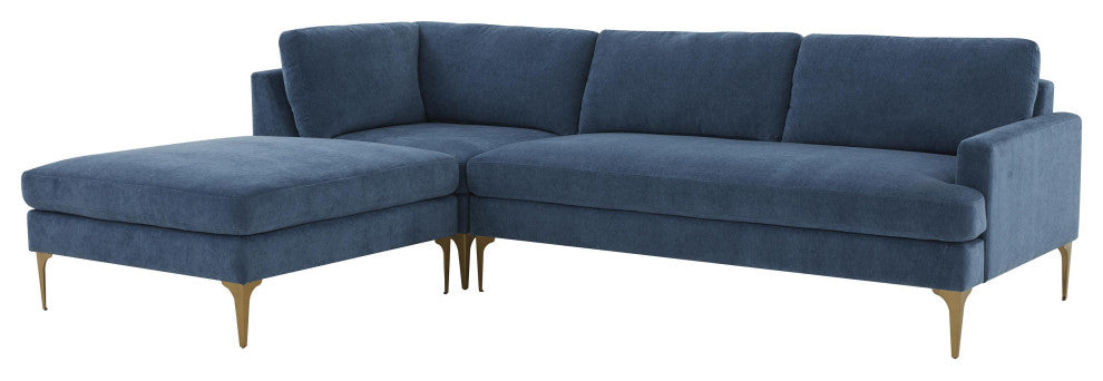 Serena Blue Velvet Left Arm Facing Chaise Sectional