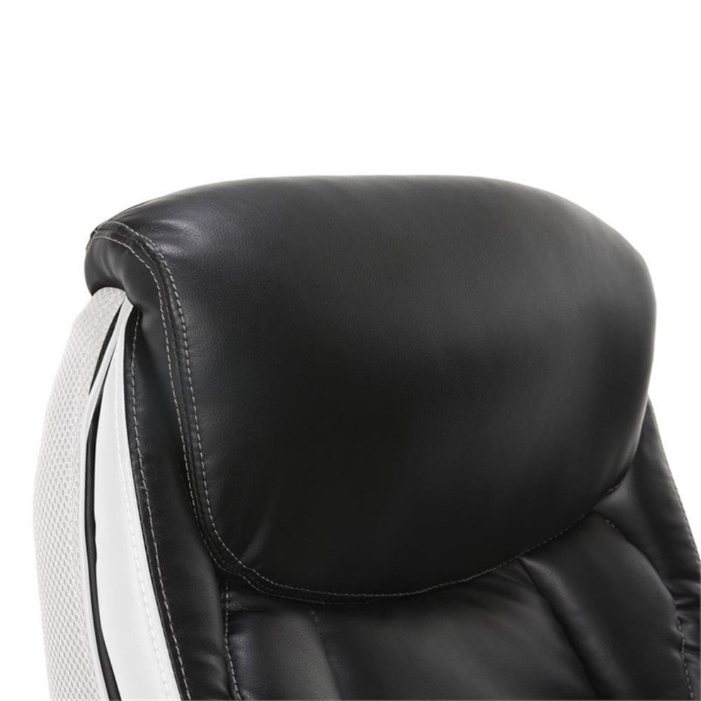 Serta Lautner Executive Office Chair Black Bonded Faux Leather and White Mesh