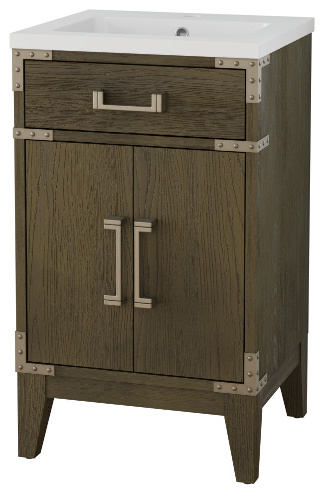 Freestanding Single Bathroom Vanity with White Resin Top, Grey Oak, 20"