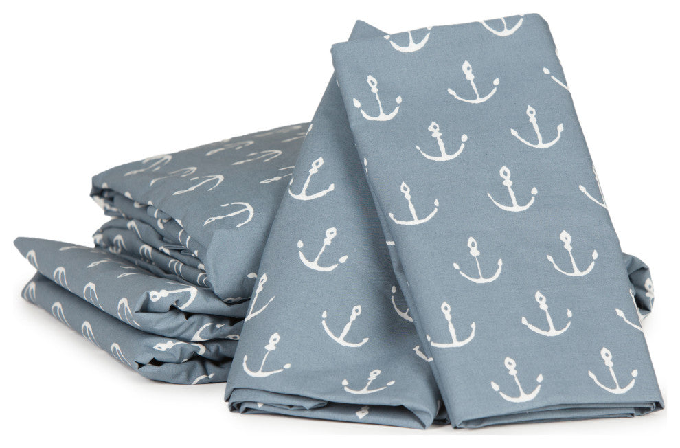 Nautical Anchors 400 TC 100% Matte Sateen Cotton Sheet Set, Charcoal, Twin