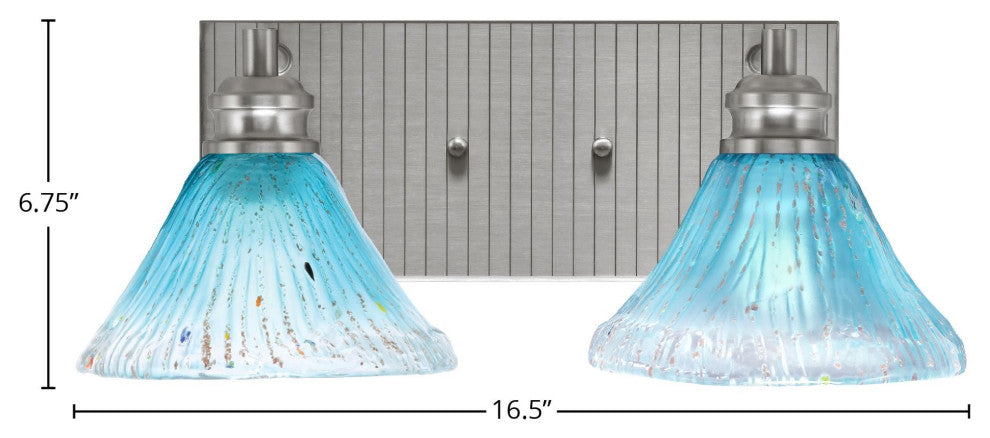 Edge 2-Light Bath Bar, Brushed Nickel Finish, 7" Teal Crystal Glass