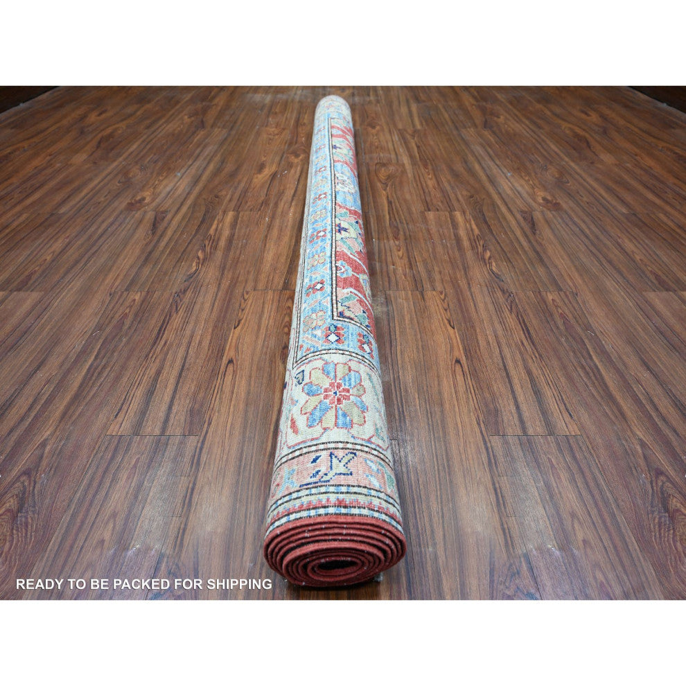 Sanguine Red Afghan Super Kazak Gul Motifs Soft Wool Hand Knotted Rug 6'8"x9'10"
