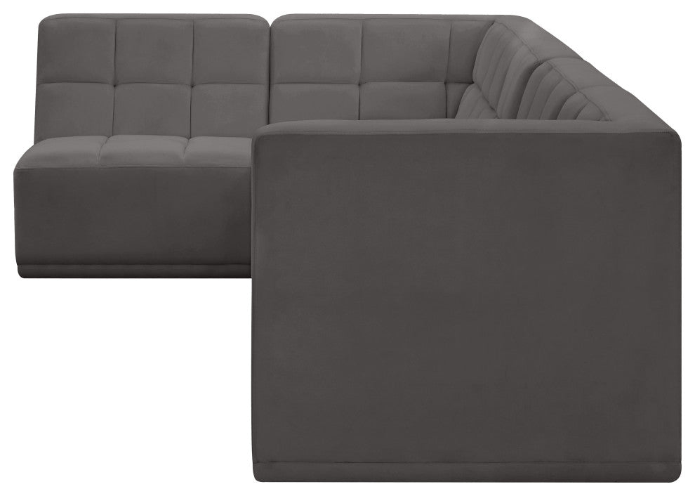 Relax Velvet Upholstered 4-Piece L-Shaped Modular Sectional, Grey
