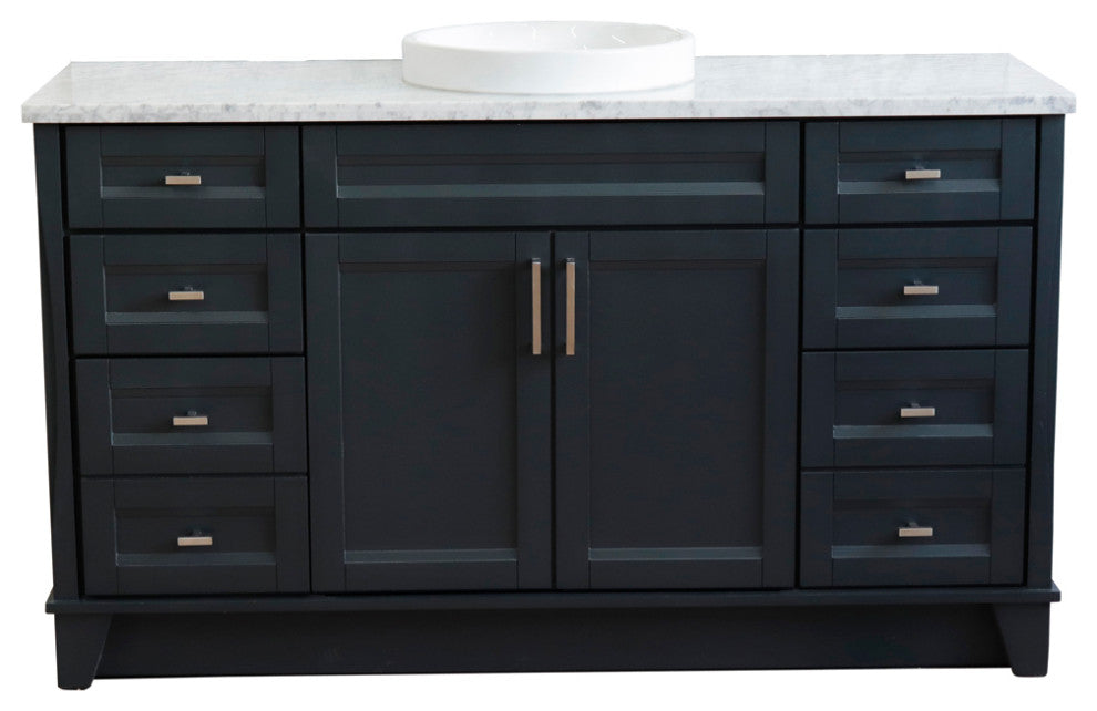 61" Single Sink Vanity, Dark Gray Finish And White Carrara Marble