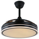 42" Modern Drum Ceiling Fan with Retractable Blades, 3-speed, light and Remote, Black