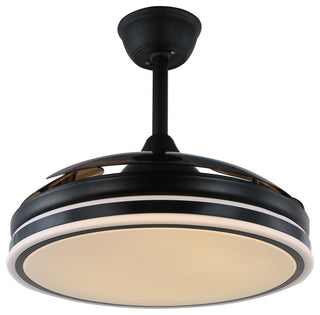 42" Modern Drum Ceiling Fan with Retractable Blades, 3-speed, light and Remote, Black