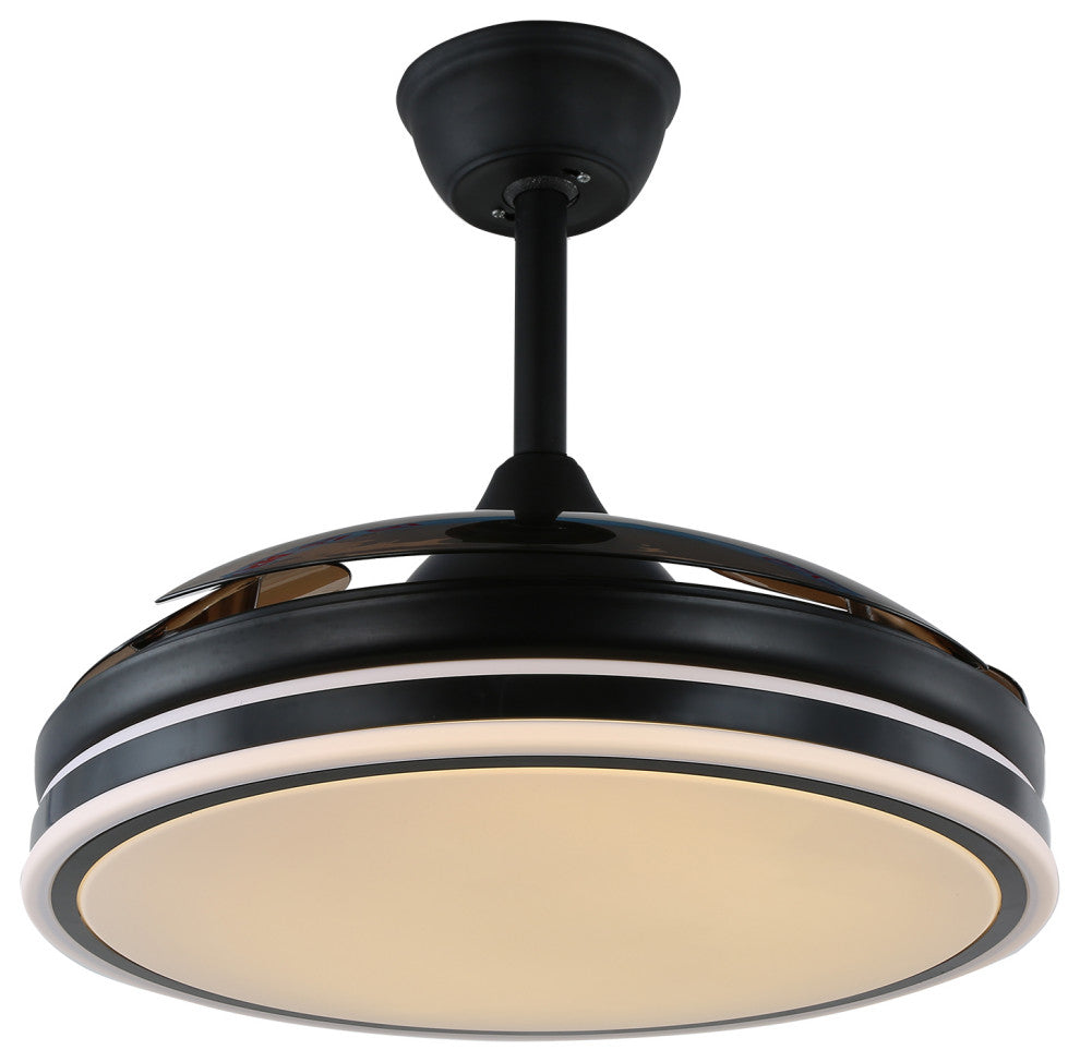 42" Modern Drum Ceiling Fan with Retractable Blades, 3-speed, light and Remote, Black