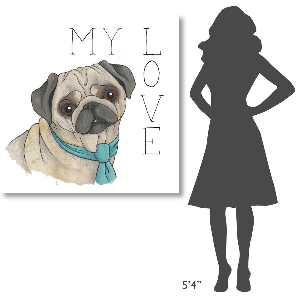 "Puppy Love Pug Color" Digital Paper Print by Elyse DeNeige, 42"x42"