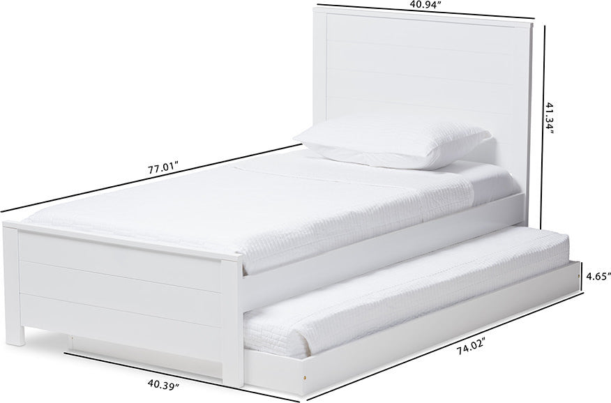 Catalina Modern Mission Style White Wood Platform Bed, Twin With Trundle