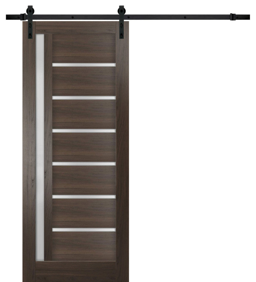Barn Door 18 x 96 Frosted Glass, Quadro 4088 Chocolate Ash, Set 6.6' Rail