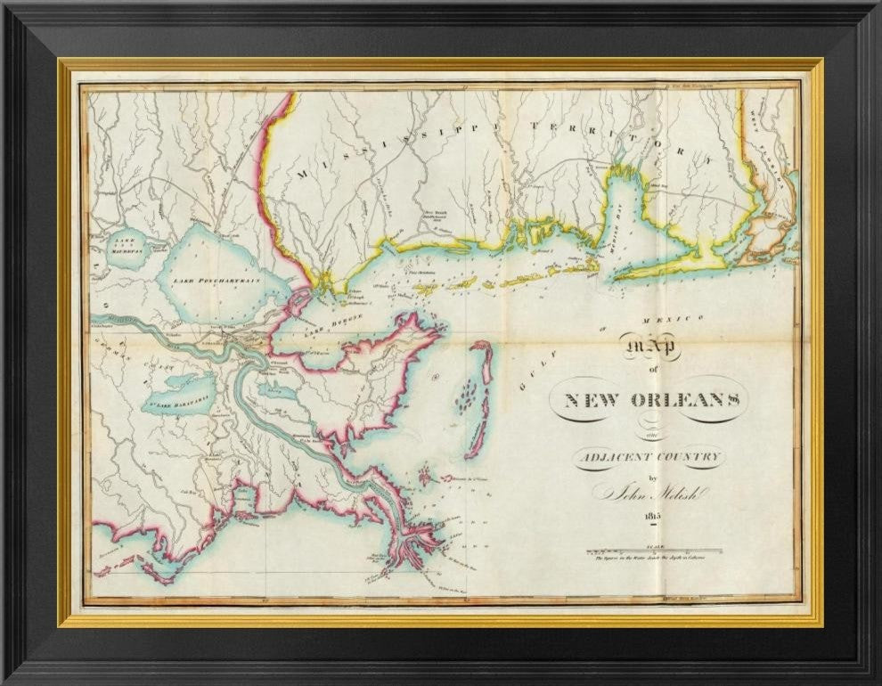 "Map of New Orleans and Adjacent Country, 1815"  by John Melish, 26x20"